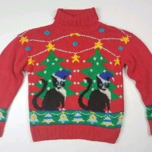 Tacky Ugly Cat Christmas Sweater SMALL PETITE